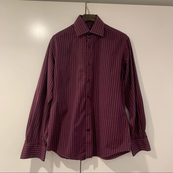 Hawes & Curtis Men's Purple White Pinstriped Cotton Dress Shirt, Size Small - Picture 2 of 6